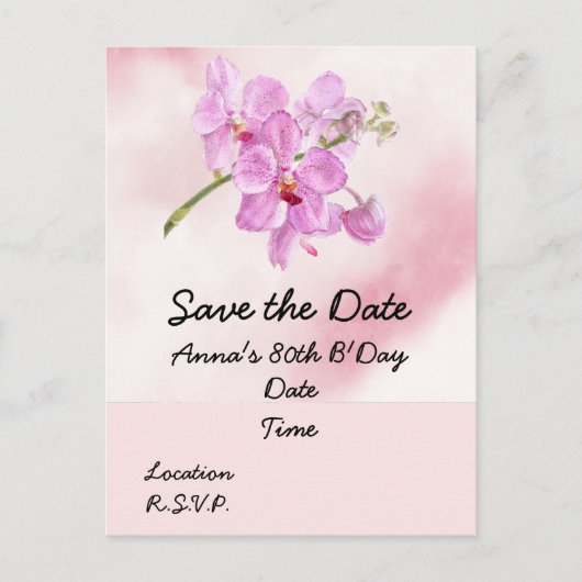 Carte Postale Orchidée fleur 80e anniversaire Enregistrer la dat (Devant)