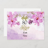 Carte Postale Orchidée fleur 80e anniversaire Enregistrer la dat (Devant / Derrière)