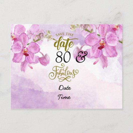 Carte Postale Orchidée fleur 80e anniversaire Enregistrer la dat (Devant)