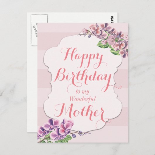 Carte Postale Orchidée rose Frame mère Anniversaire (Devant / Derrière)