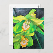 Carte Postale Orchidée verte aquarelle (Devant / Derrière)