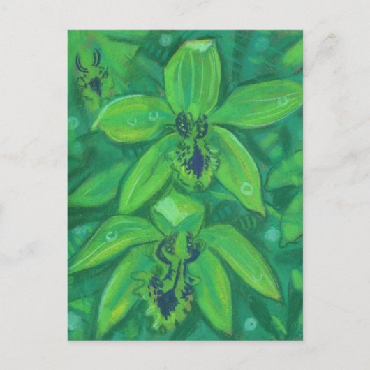 Carte Postale Orchidée verte, peinture florale à fleurs tropical (Devant)