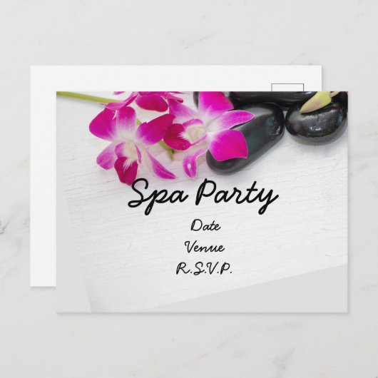 Carte Postale Orchidée violette avec Spa de pierre chaude (Devant / Derrière)