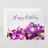 Carte Postale Orchidée violette sur fond blanc anniversaire (Devant / Derrière)