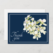 Carte Postale Orchidées à nervures blanches Fond Navy Merci (Devant / Derrière)