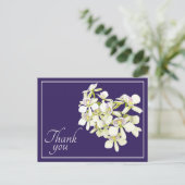 Carte Postale Orchidées à nervures blanches Fond violet Merci (Debout devant)