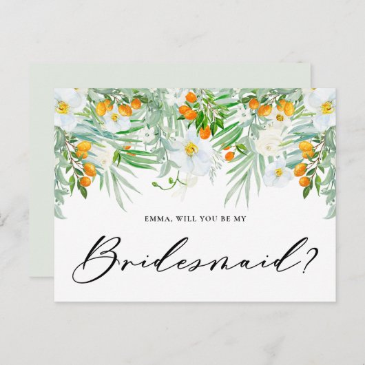 Carte Postale Orchidées Blanches Et Kumquats Serez-Vous Ma Serve (Devant / Derrière)