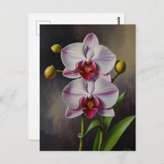 Carte Postale Orchidées de fleurs Peinture à l'huile (Devant / Derrière)