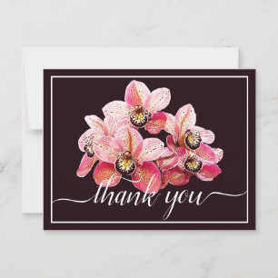 Carte Postale Orchidées roses et blanches Fond sombre Merci