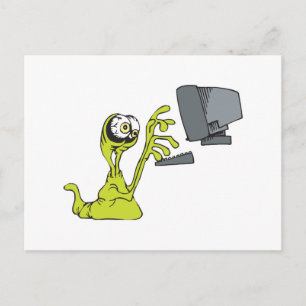 Carte Postale ordinateur vert dactylographier alien monster blob