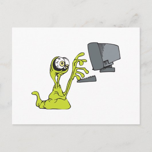 Carte Postale ordinateur vert dactylographier alien monster blob (Devant)