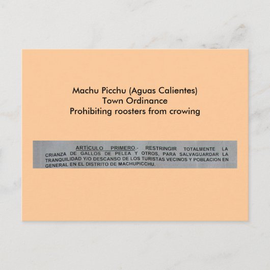 Carte Postale Ordonnance de ville de Machu Picchu (Aguas Calient (Devant)