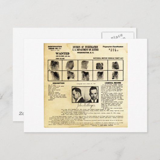 Carte Postale Ordonnance d'identification du MJ 1217 John Dillin (Devant / Derrière)