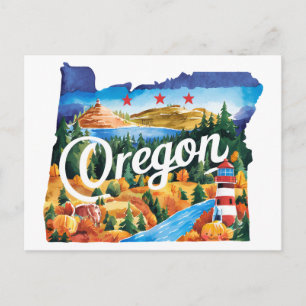 Carte Postale Oregon États-Unis État Forme Vintage Aquarelle