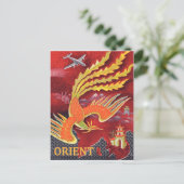 Carte Postale Orient, oiseau volant au-dessus du temple (Debout devant)