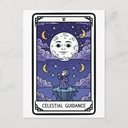 Carte Postale Orientation céleste - Sorcière regardant la lune (Devant)