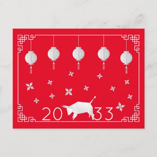 Carte Postale Origami chinois Ox, rouge (Devant)