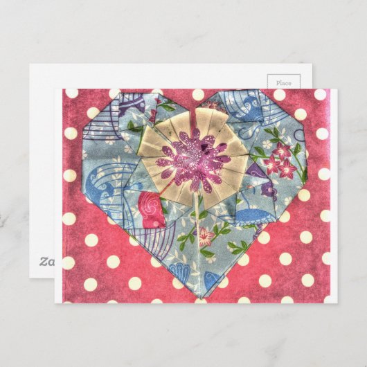 CARTE POSTALE ORIGAMI COEUR ART JAPONAIS (Devant / Derrière)