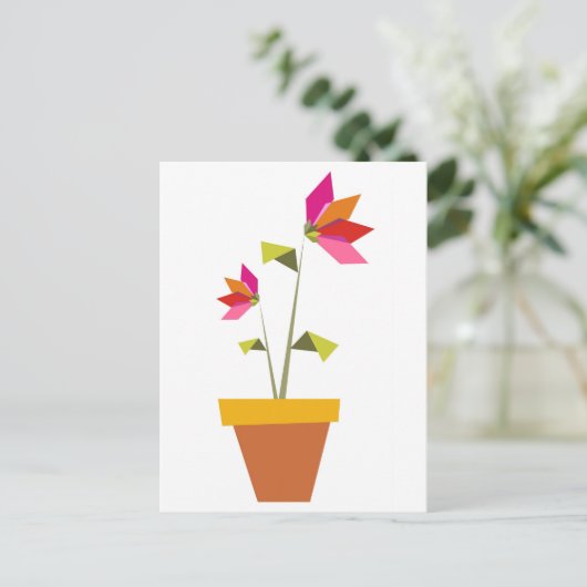 Carte Postale origami fleurs dans un pot (Debout devant)