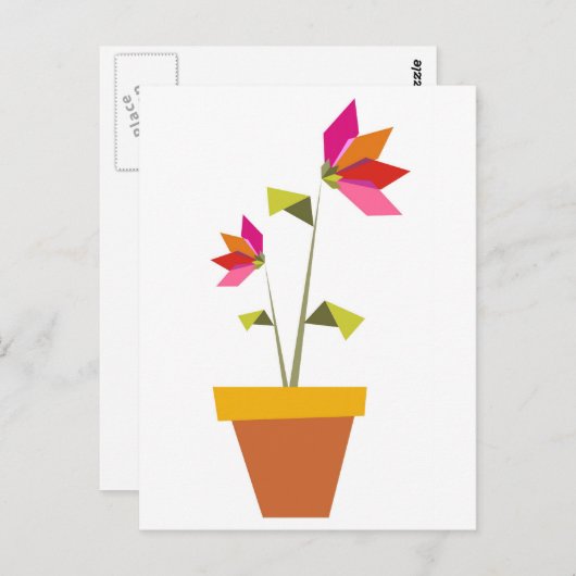 Carte Postale origami fleurs dans un pot (Devant / Derrière)