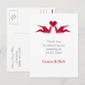 Carte Postale origami grues rouges Merci Mariage (Devant / Derrière)