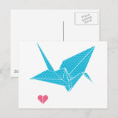 Carte Postale origami oiseau avec coeur (Devant / Derrière)