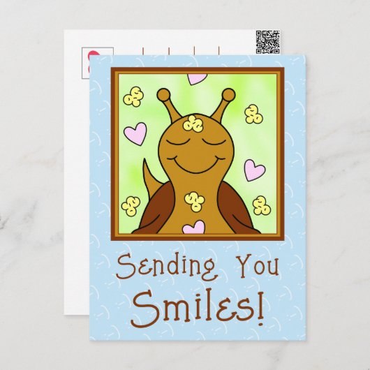 Carte Postale (Original) Mignonne Escargot envoie des sourires | (Devant / Derrière)