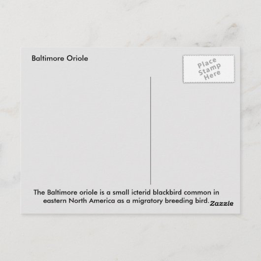 Carte Postale Oriole de Baltimore (Dos)