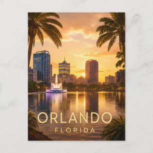 Carte Postale Orlando Floride Paysage Urbain Coucher de Soleil D