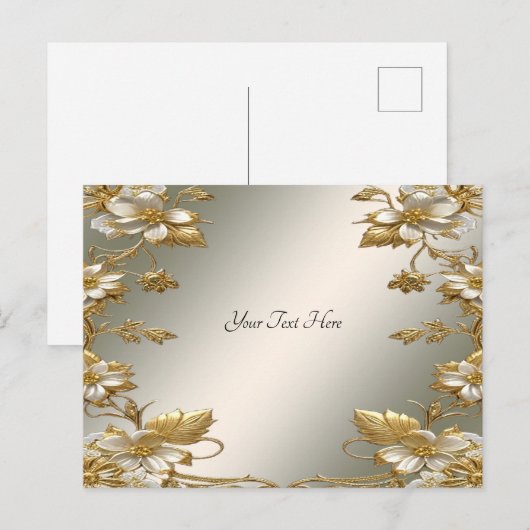 Carte postale ornée de fleurs blanches dorées (Devant / Derrière)