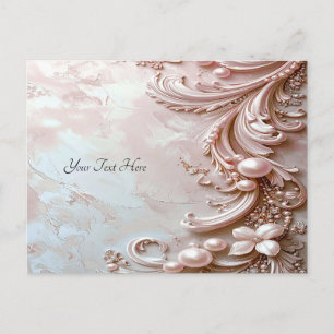 Carte postale ornée de perles roses et florale