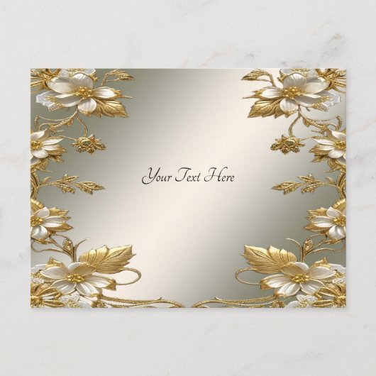 Carte postale ornée en or floral blanc (Devant)