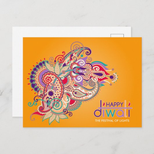 Carte Postale Ornement coloré Joyeux Diwali (Devant / Derrière)