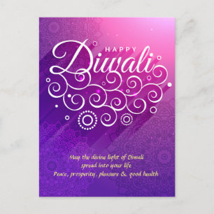 Carte Postale Ornement florissant violet brillant Joyeux Diwali