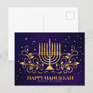 Carte Postale Ornement Gold Menorah Swirl Bonne Hanoukka