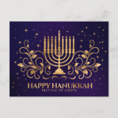 Carte Postale Ornement Gold Menorah Swirl Bonne Hanoukka (Devant)