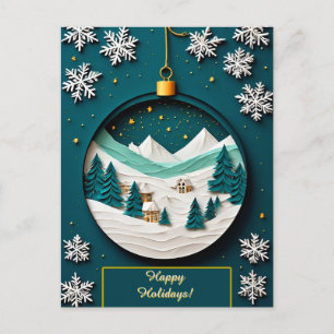 Carte Postale 🎄 Ornement Vert Magie de la Neige ❄️ Hiver Festif