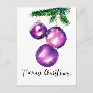 Carte Postale Ornements d'arbre de Noël violet