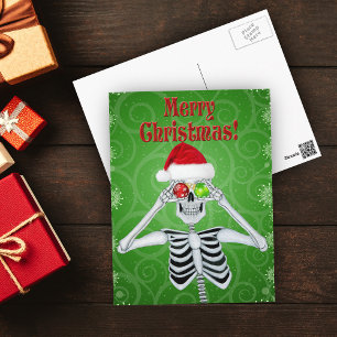 Carte Postale Ornements de chapeau de Père Noël squelette souria
