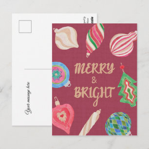 Carte Postale ornements de Noël joyeux et lumineux Noël