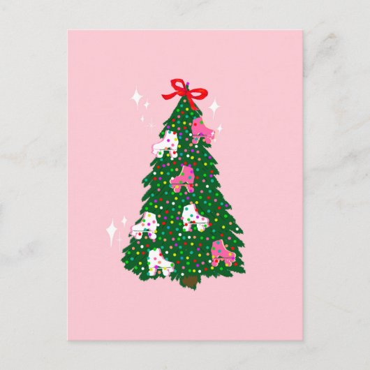 Carte Postale Ornements de patinage de vacances Arbre de Noël (Devant)