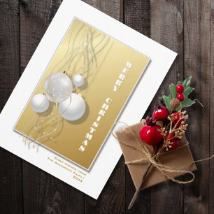 Carte Postale Ornements en Or Blanc Noël