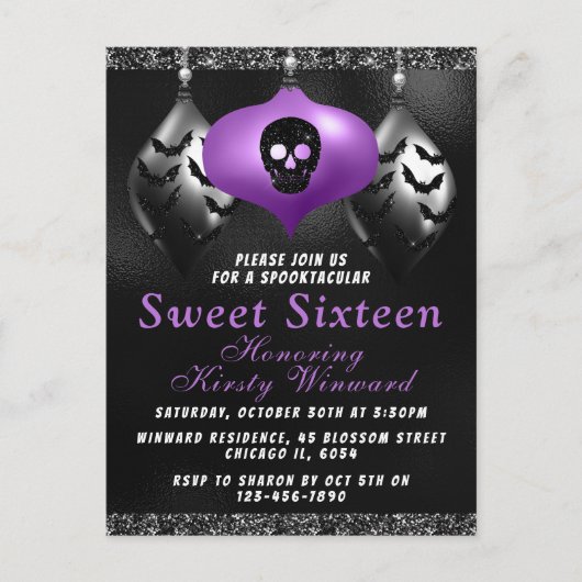 Carte Postale Ornements Halloween Violet Noir Sweet 16 (Devant)