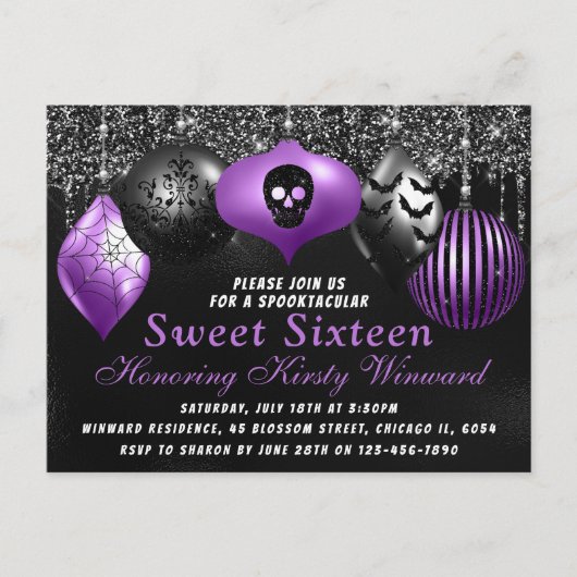 Carte Postale Ornements Halloween Violet Noir Sweet 16 (Devant)