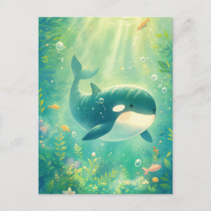Carte Postale Orque Mignonne Kawaii Océan Ensoleillé