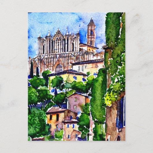 Carte Postale Orvieto, Italie, Peinture aquarelle (Devant)