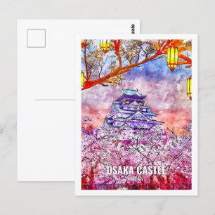 Carte Postale Osaka Castle Japon célèbre Travel Place aquarelle