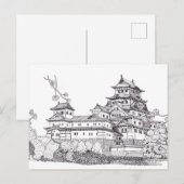 Carte Postale Osaka Castle Japon noir blanc illustration (Devant / Derrière)