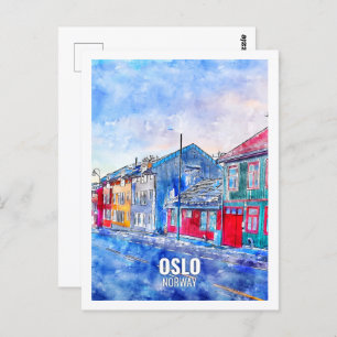 Carte Postale Oslo Norvège Fameux Voyage Aquarelle Sketch