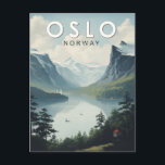 Carte Postale Oslo Norvège Travel Art Vintage<br><div class="desc">Design de voyage vectoriel rétro Oslo. Oslo,  la capitale de la Norvège,  est située sur la côte sud du pays à la tête de l'Oslofjord.</div>